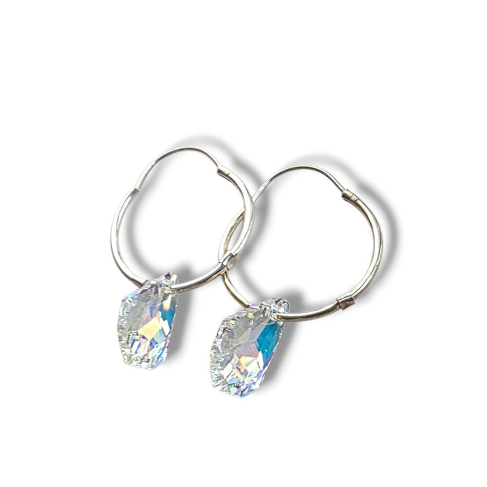 Handmade Sterling Silver Swarovski Crystal Earrings Dangle Drop Hoop